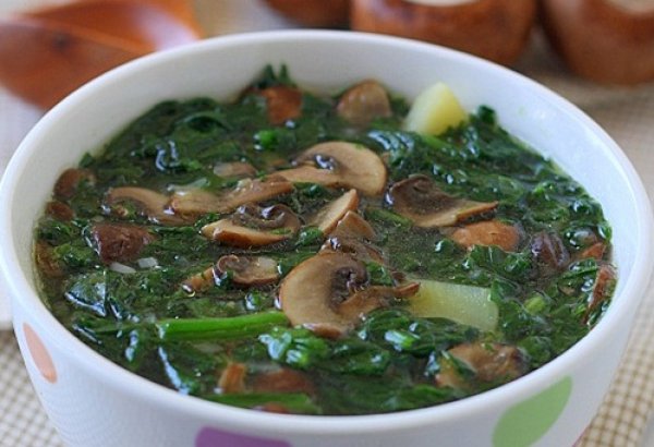 Грибной суп с овощами и шпинатом, рецепт грибного супа, суп со шпинатом